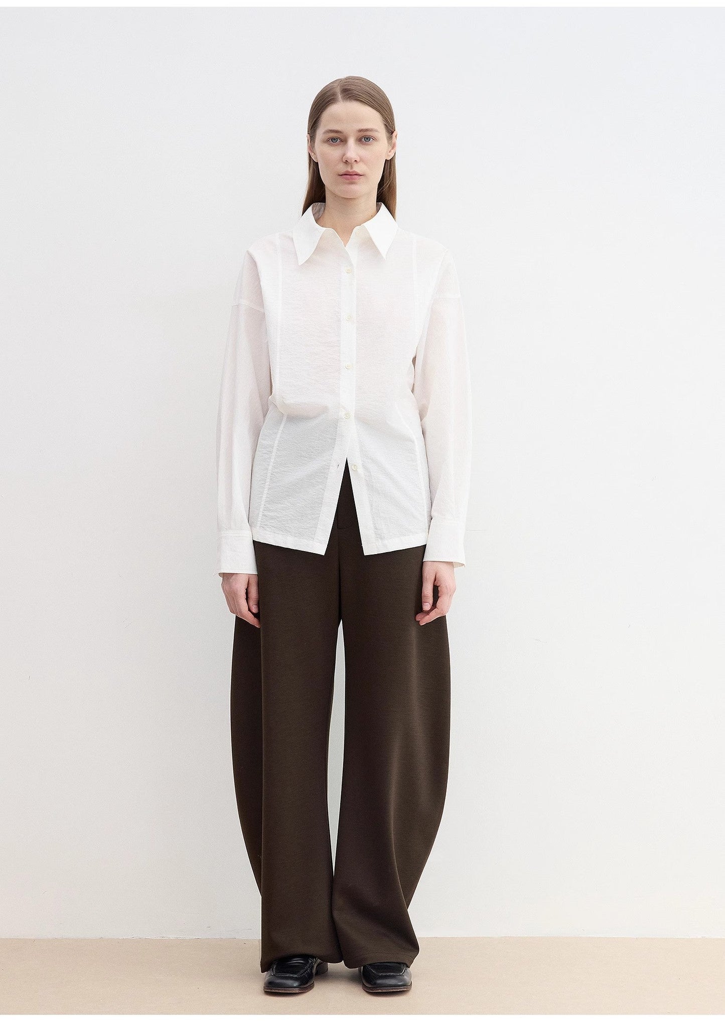 Wool Blended High Waist Curved Scimitar Casual Pants for Women