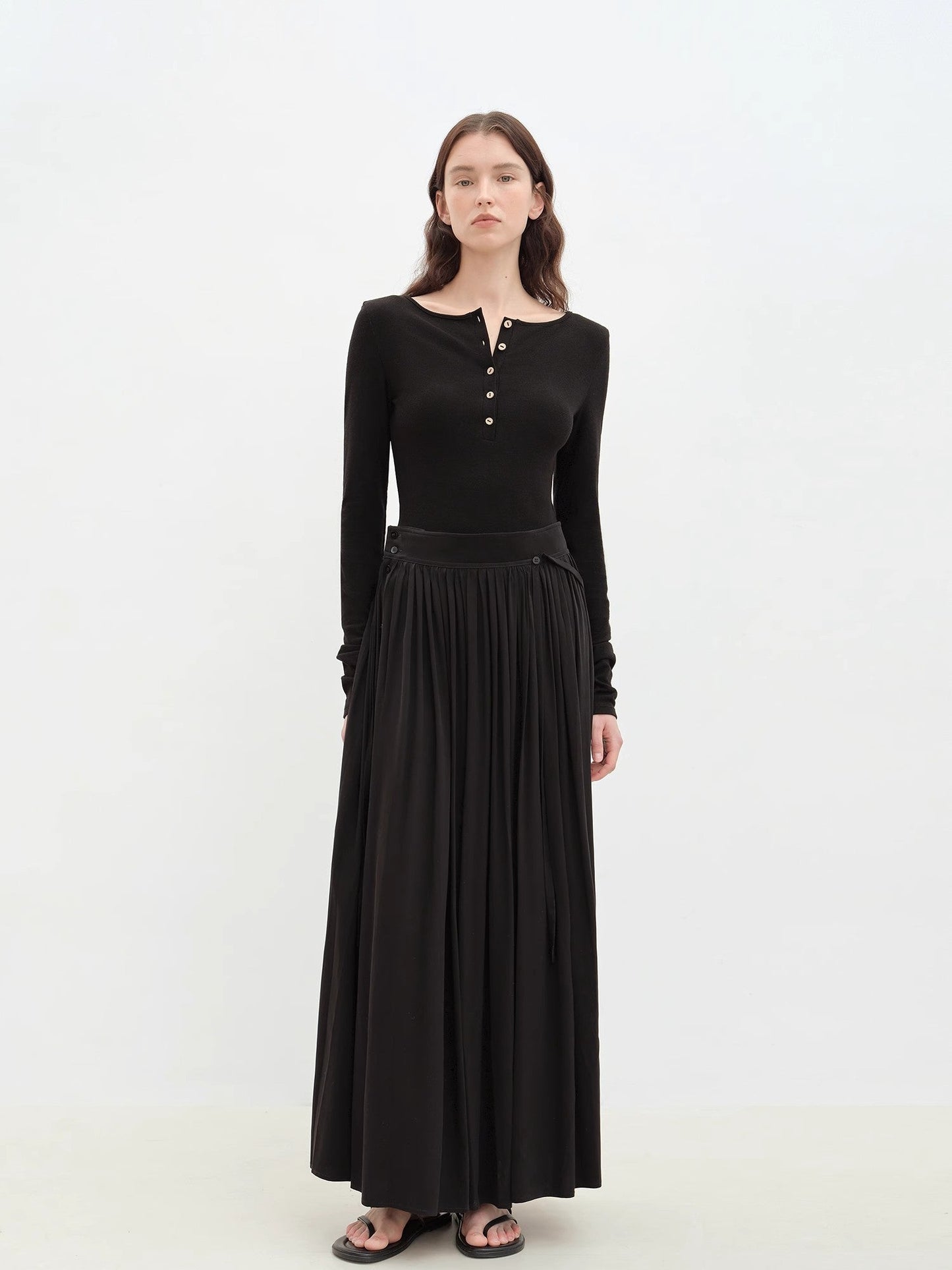 "Floating Lights on the Sea" Adjustable Waist Pleated Straight Skirt