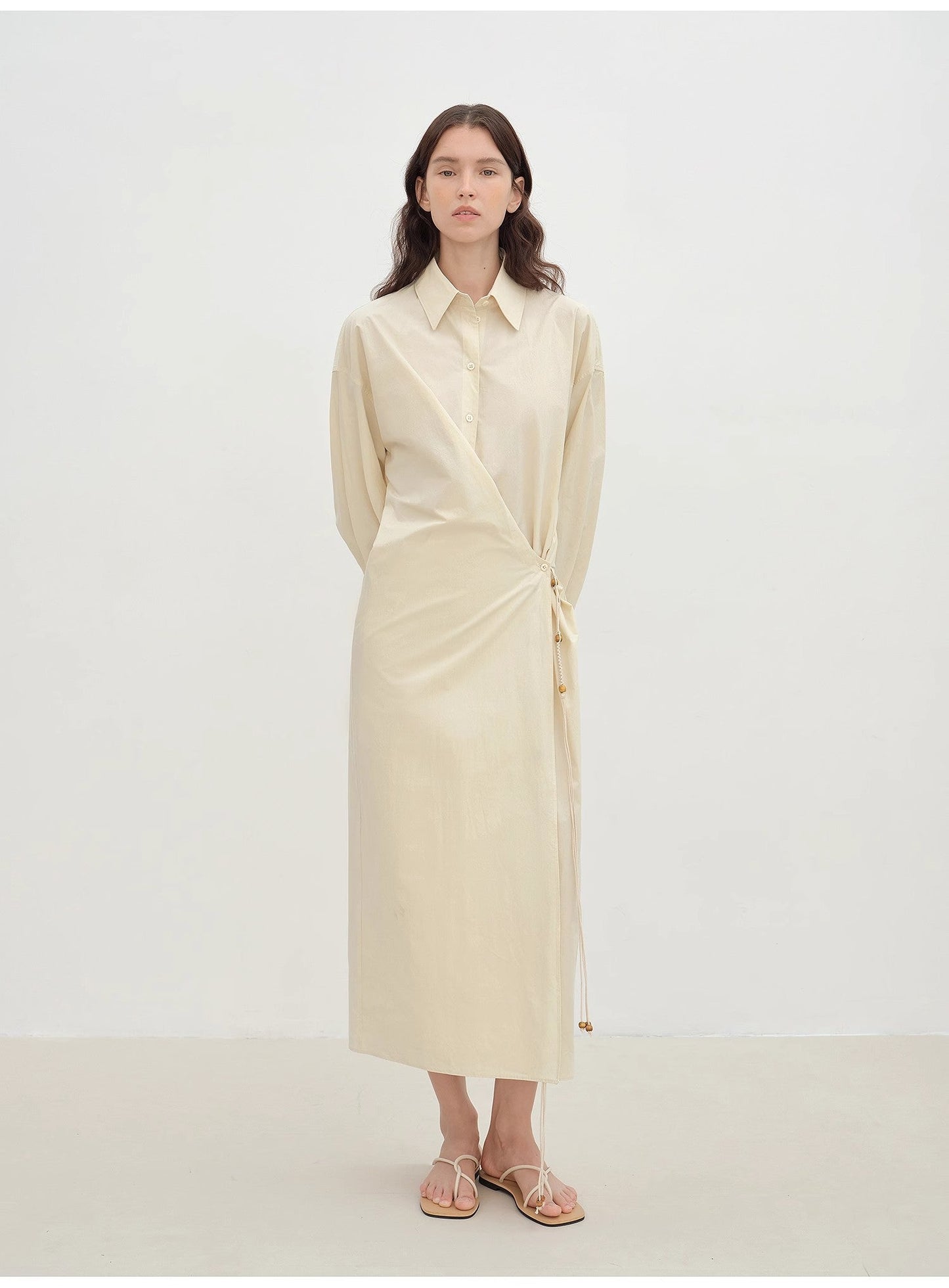 "Romantic Vibes" Cross-Placket Loose Long-Staple Cotton Shirt Dress