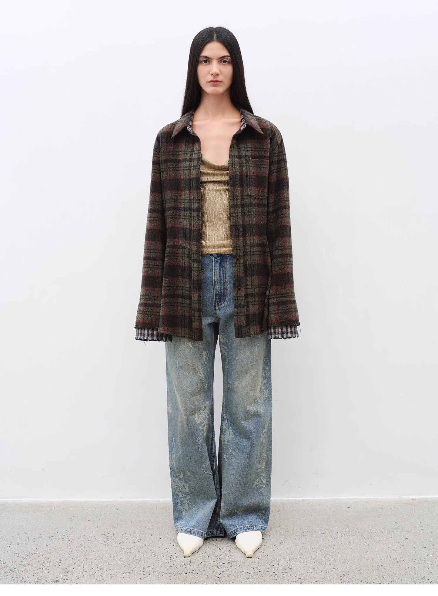 "Denim Shadow"retro Washed Printed Layered Casual Slimming Cotton Bootcut Jeans