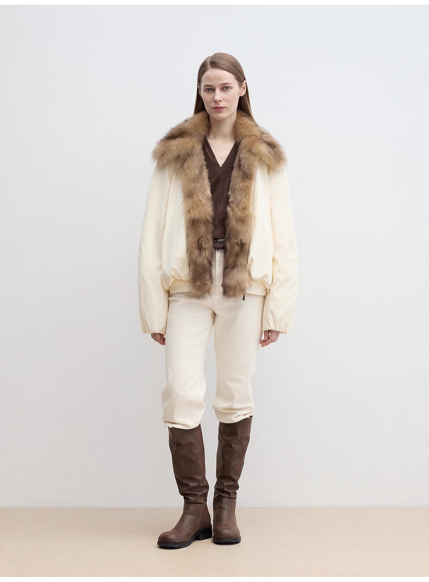 Fireladyfur Women's Detachable Contrasting Fox Fur Collar Down Jacket"Day and Night Rider"