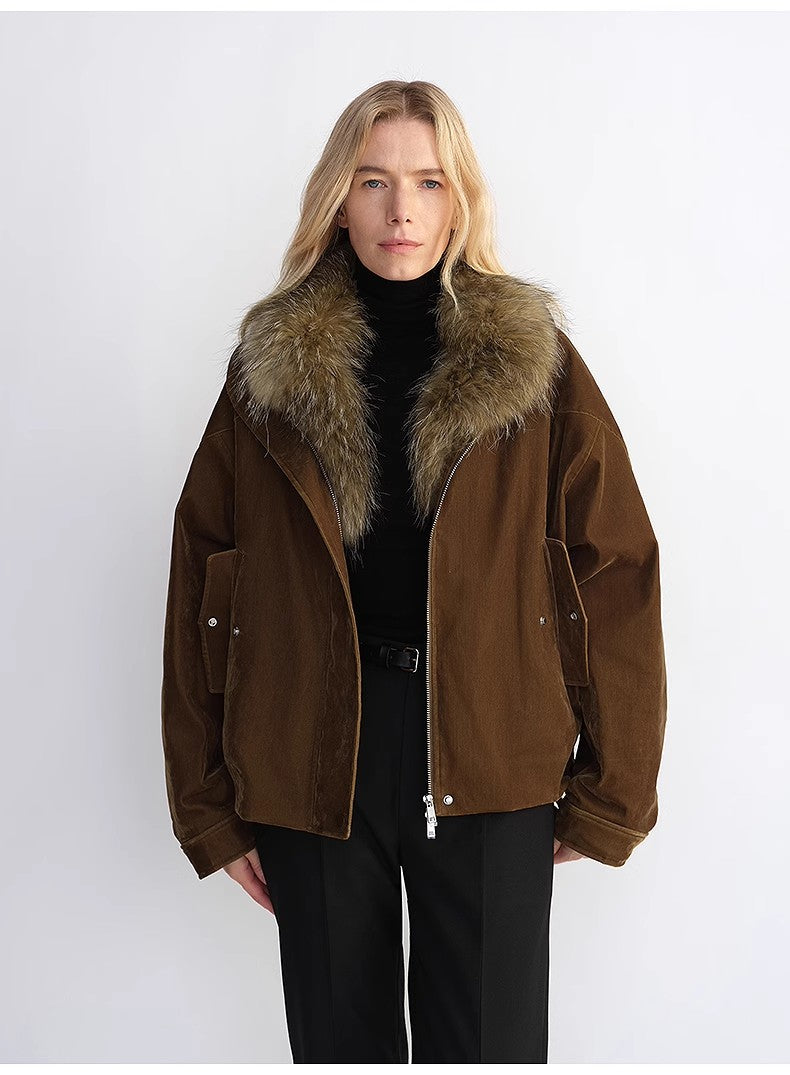 Fireladyfur Women's Loose Parka With Detachable Raccoon Fur Collar