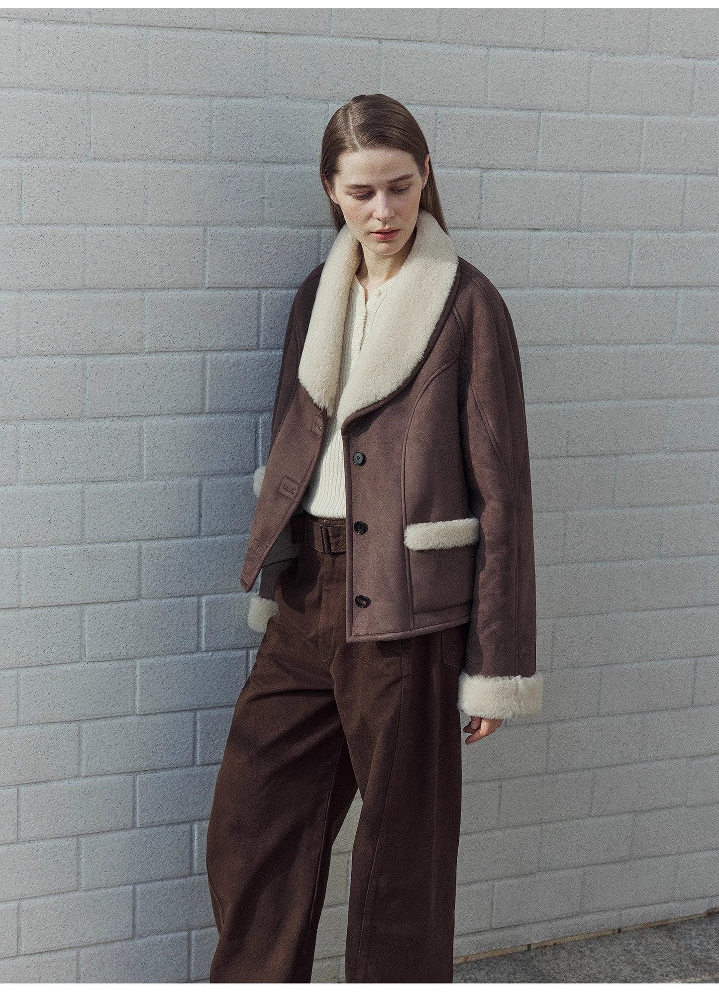 "Pure Era" Imported High-Quality Lamb Contrast Color Fruit Collar Short Wool Fur Coat