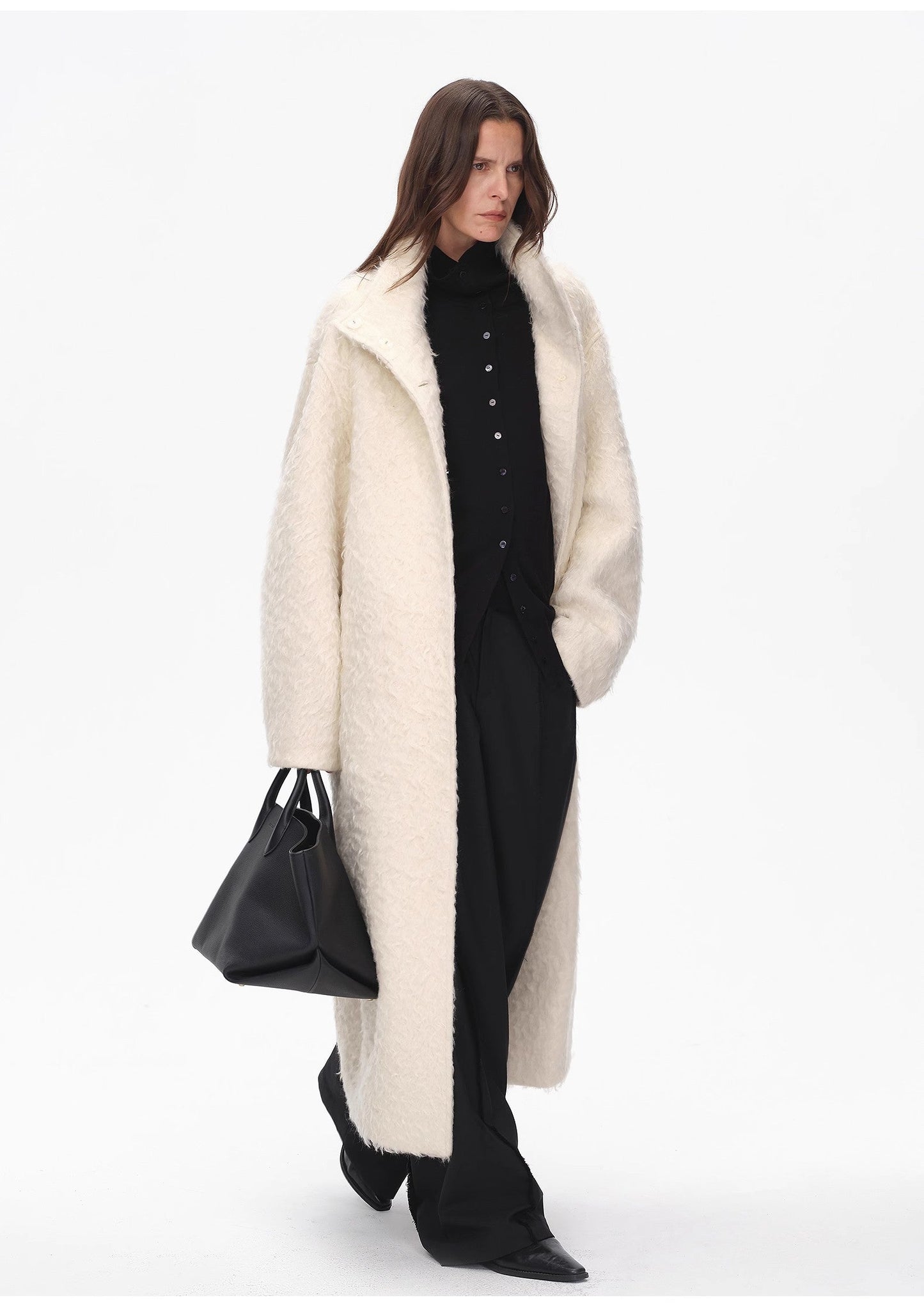 "Song of Snowland"Women's Mohair Wool Stand Collar Coat Autumn and Winter Loose Woolen Coat