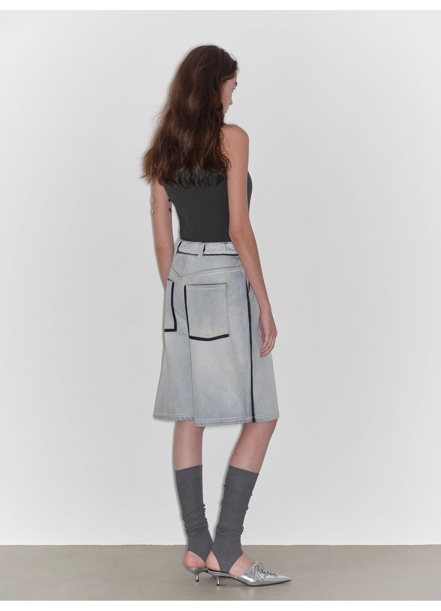 Neutral Style Loose Feeling Mid Rise Bumped Side Wide Leg Mid Pants