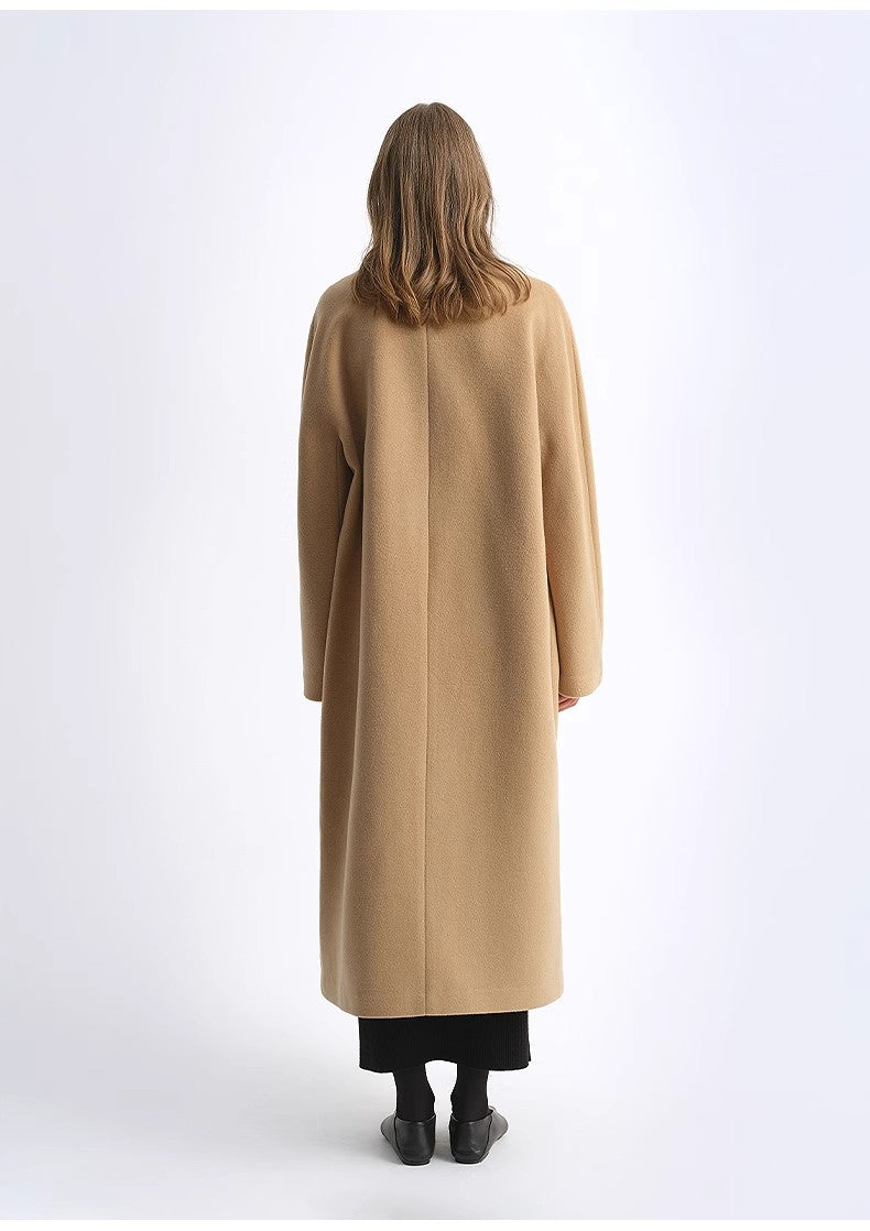 Sheep Wool Cashmere Blend Classic Tie Shoulder Sleeve Double-Breasted Coat