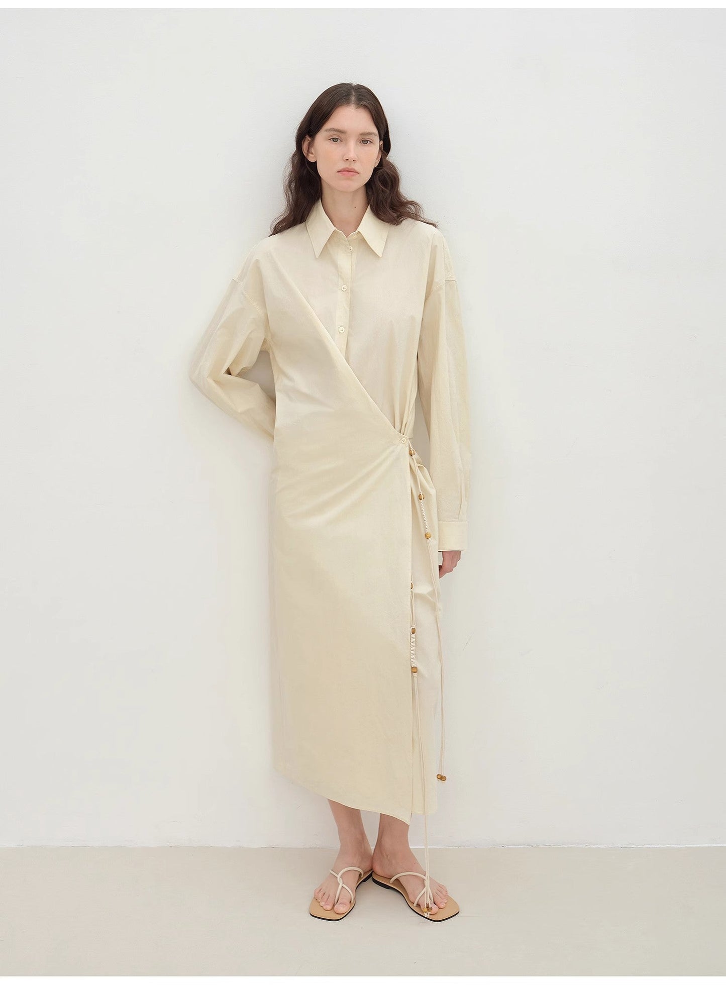 "Romantic Vibes" Cross-Placket Loose Long-Staple Cotton Shirt Dress