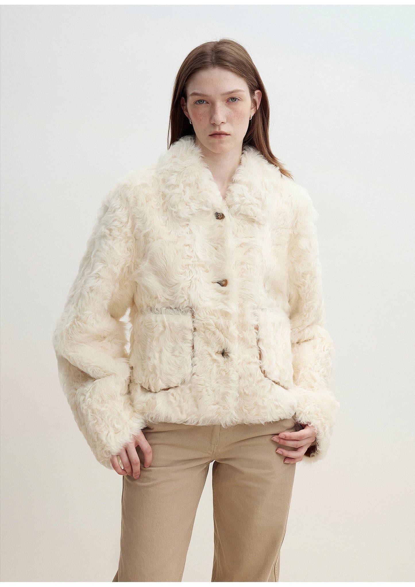 "Rachel" Frost-Smudged Two-Tone Sheepskin Lapel Coat