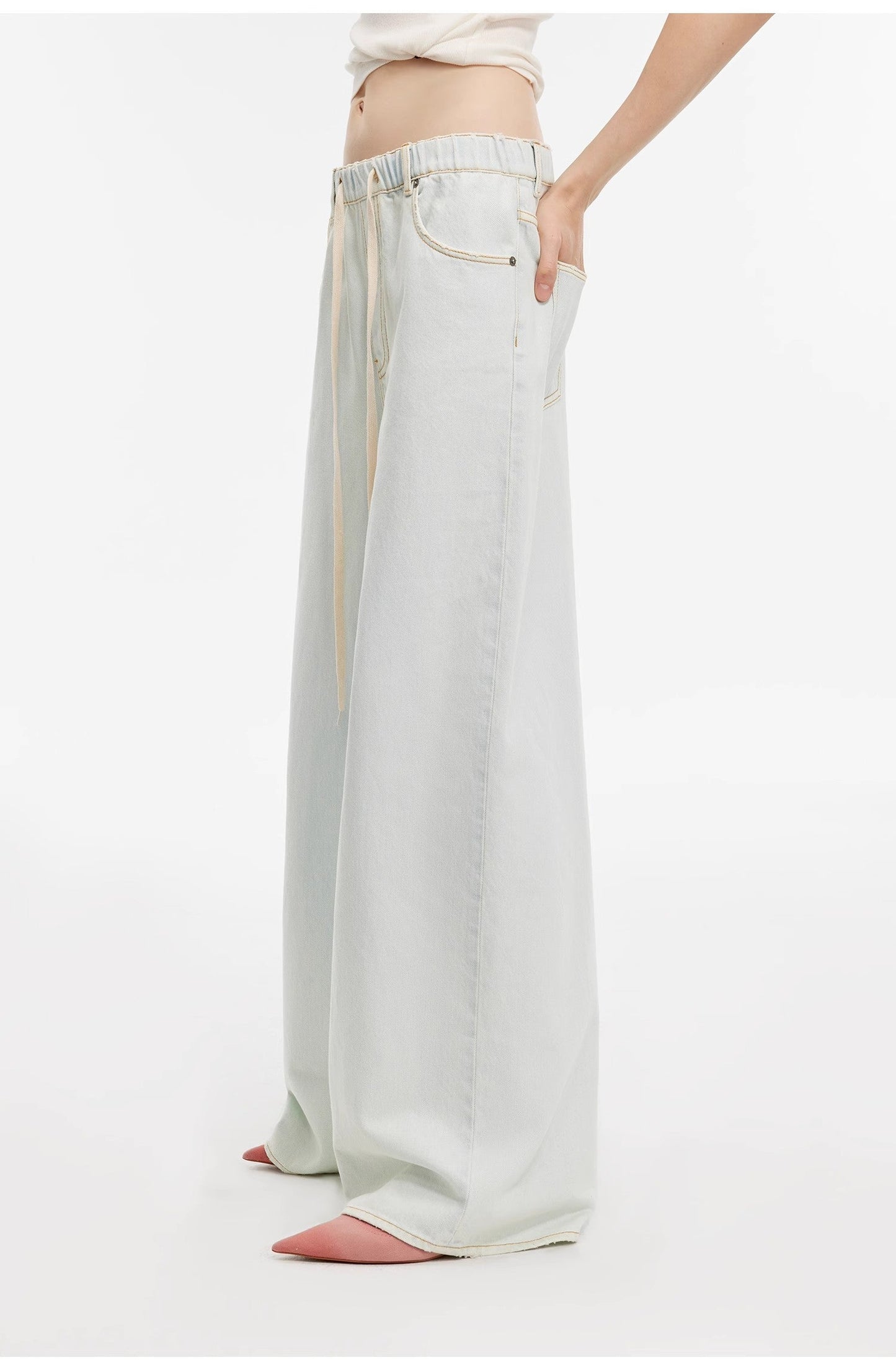 "Mint Whisper" Luxury Brand Same Version Turkish Imported Washed Sports Style Wide-Leg Jeans Spring and Summer