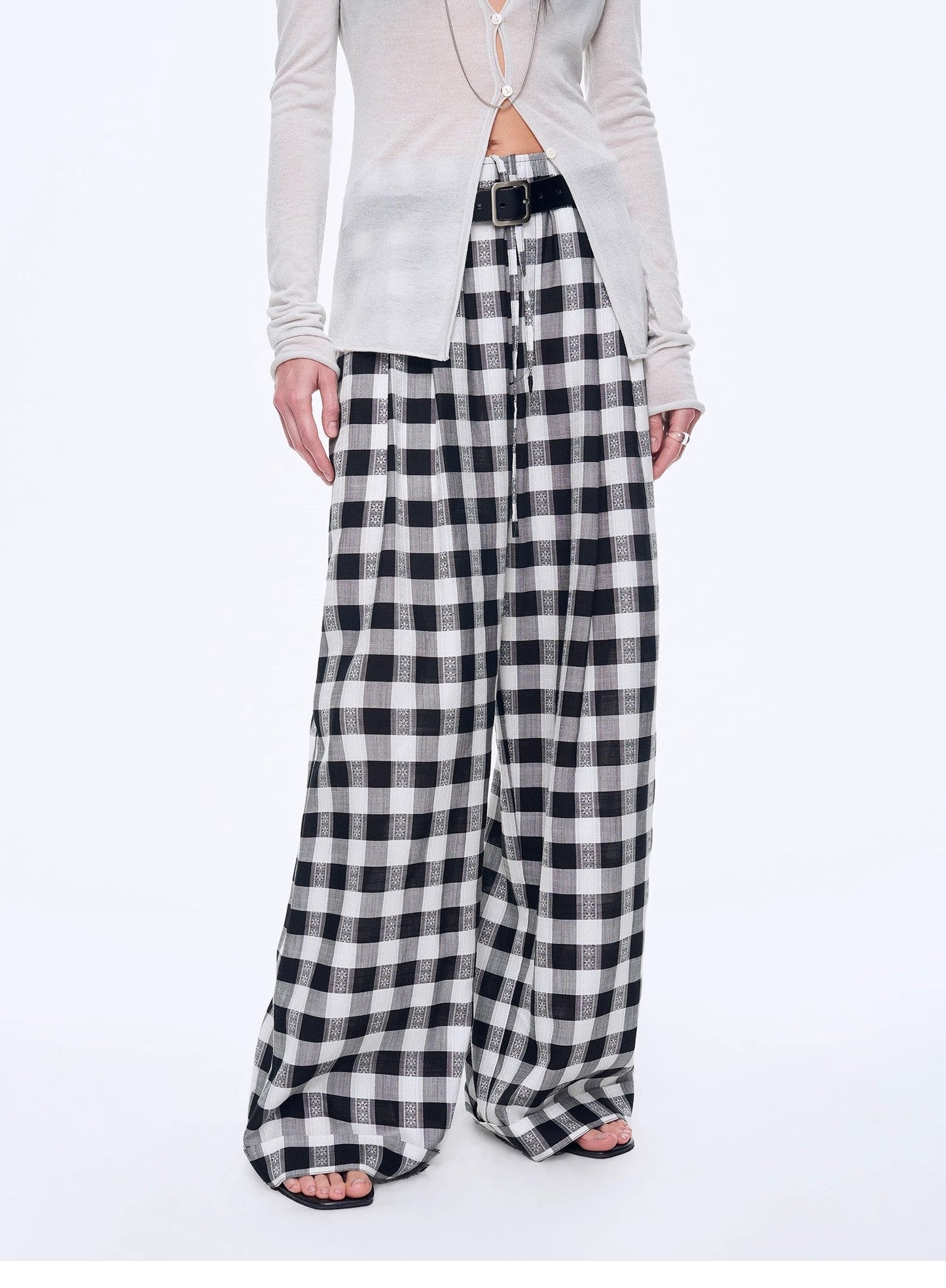 "Plaid Accent" National Style Tencel Acetate Jacquard/Drape Linen Plaid Retro Casual Pants Spring