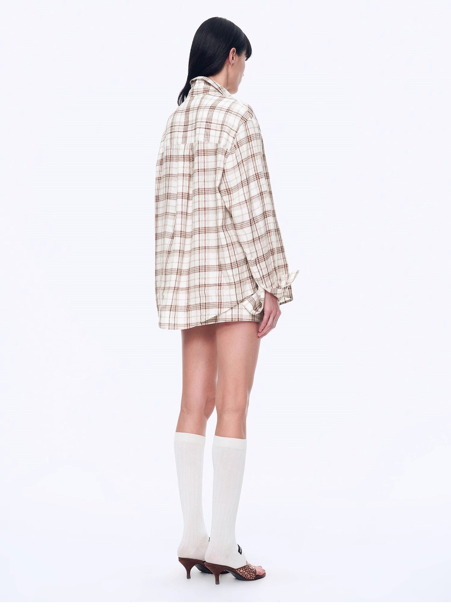 "Plaid Sketch" Vintage Linen Shirt Skirt Two-Piece Spring