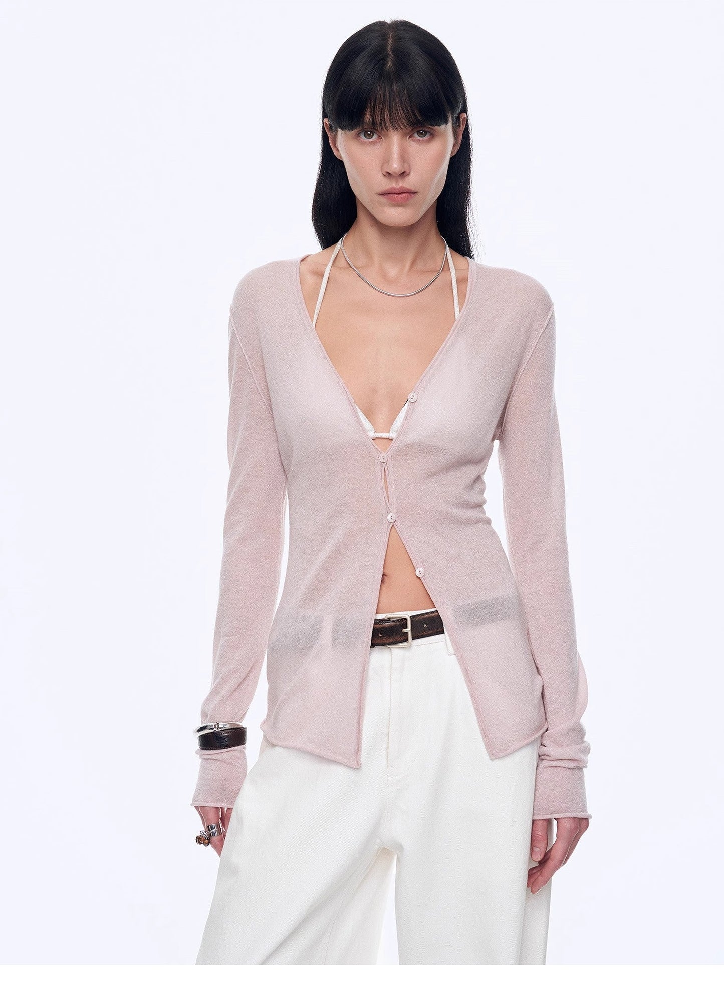 "Long Island Vacation" Wool Blend V-Neck Straight Shoulder Knitted Cardigan Spring