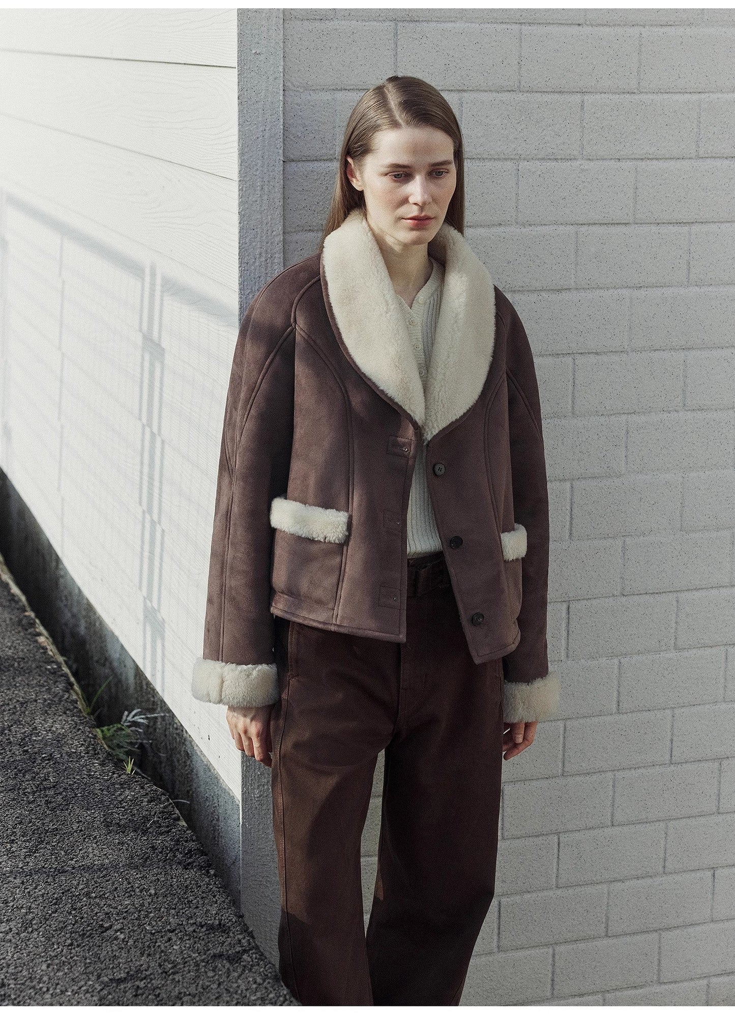 "Pure Era" Imported High-Quality Lamb Contrast Color Fruit Collar Short Wool Fur Coat