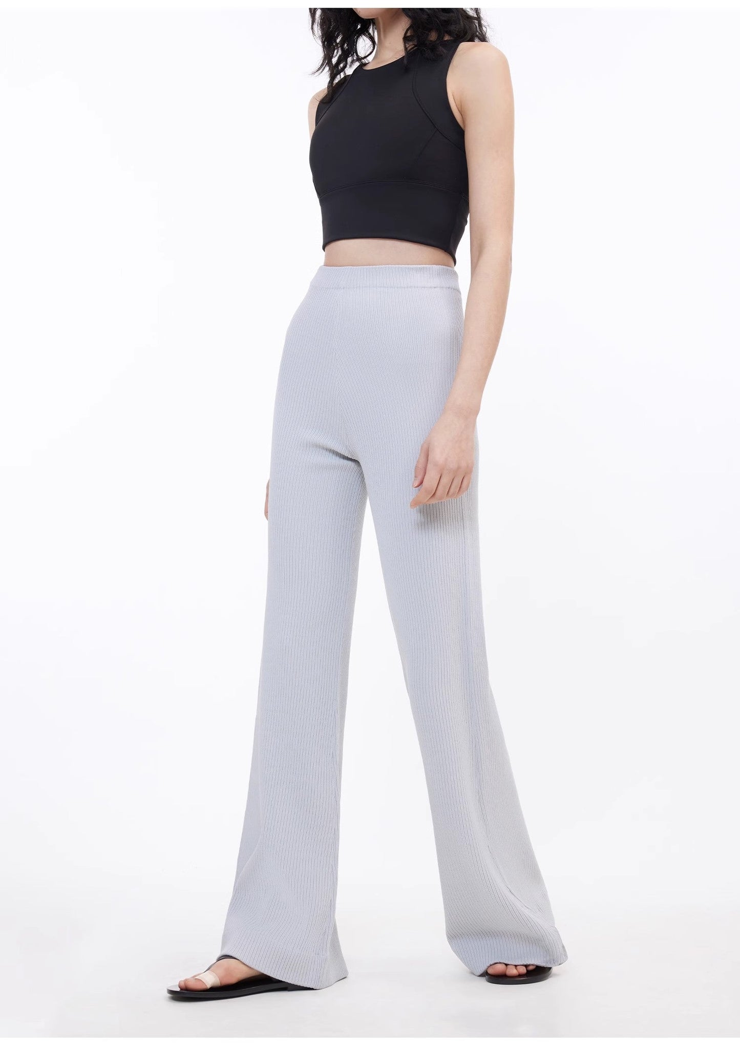 Knitted Bootcut Trousers, Glutinous Rice Trousers, Pit Striped Casual Trousers
