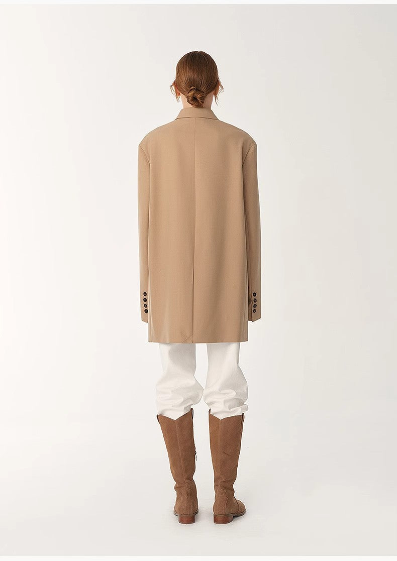 Women's High-Density Fine Silk Wool Peaked Lapel Suit Jacket