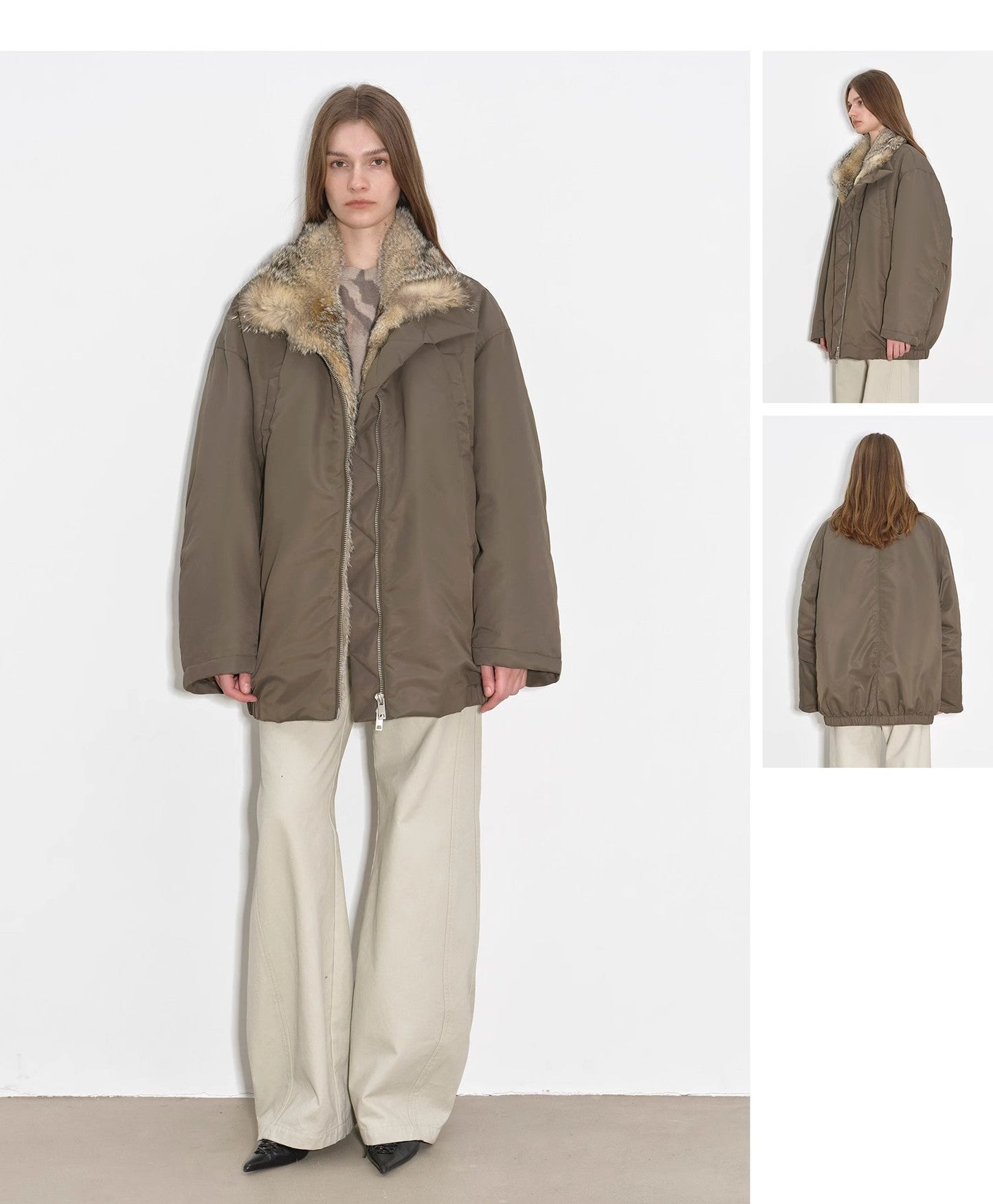 Fireladyfur Women's Warm Winter Down Jacket With a Fluffy Fox Fur Collar“Travel Notes”