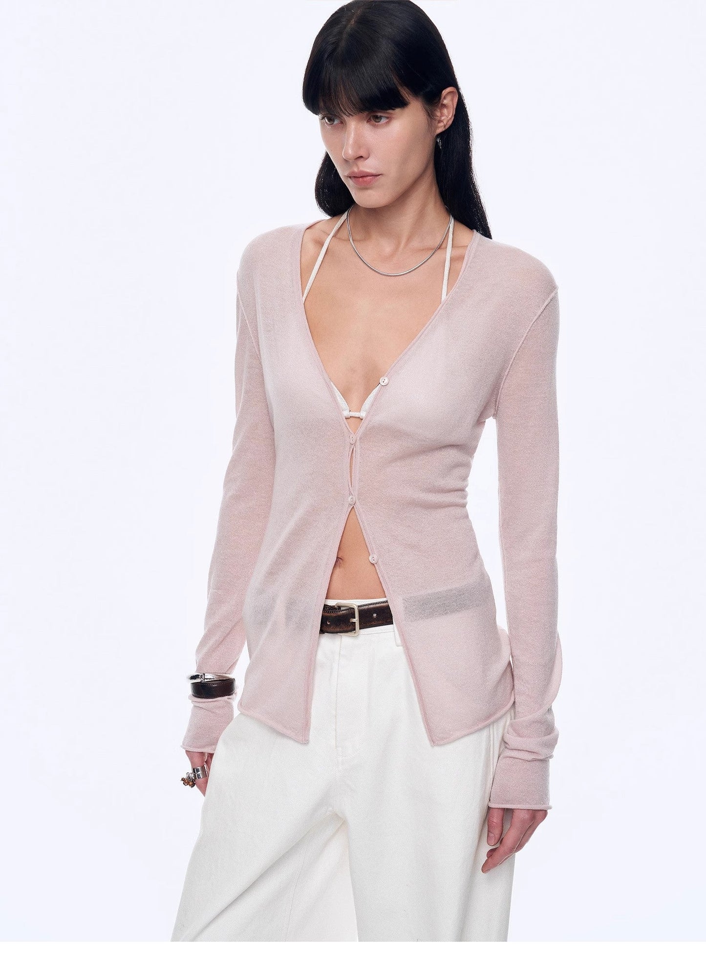 "Long Island Vacation" Wool Blend V-Neck Straight Shoulder Knitted Cardigan Spring