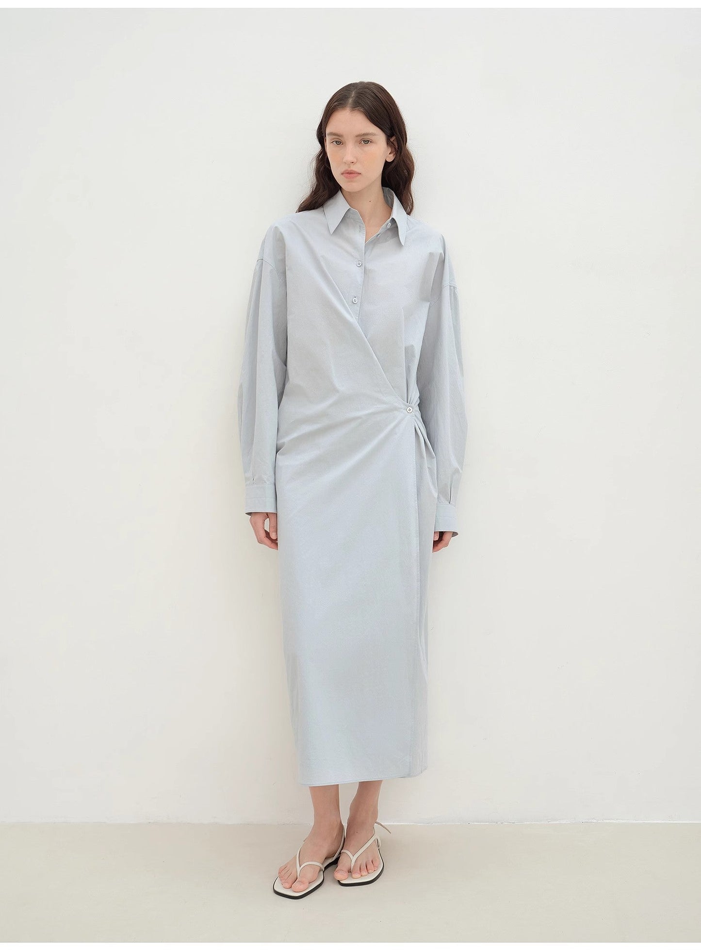 "Romantic Vibes" Cross-Placket Loose Long-Staple Cotton Shirt Dress