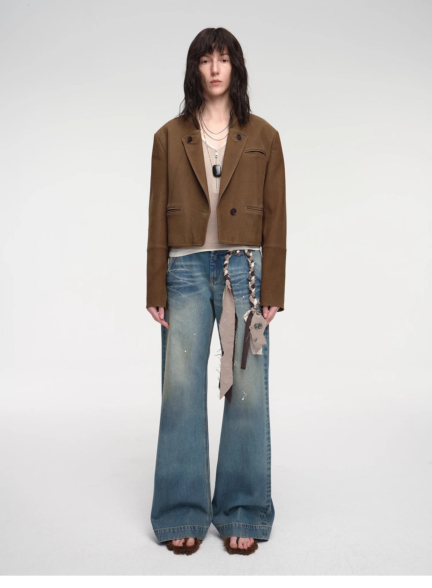 Stand Collar Suit Sheepskin Leather Short Jacket "Roman Story"