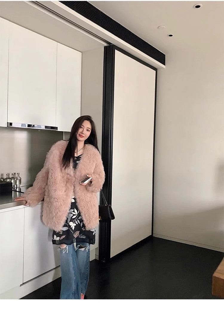 Fireladyfur Women's Tuscan Sheepskin Winter Coat“Peach Oolong”