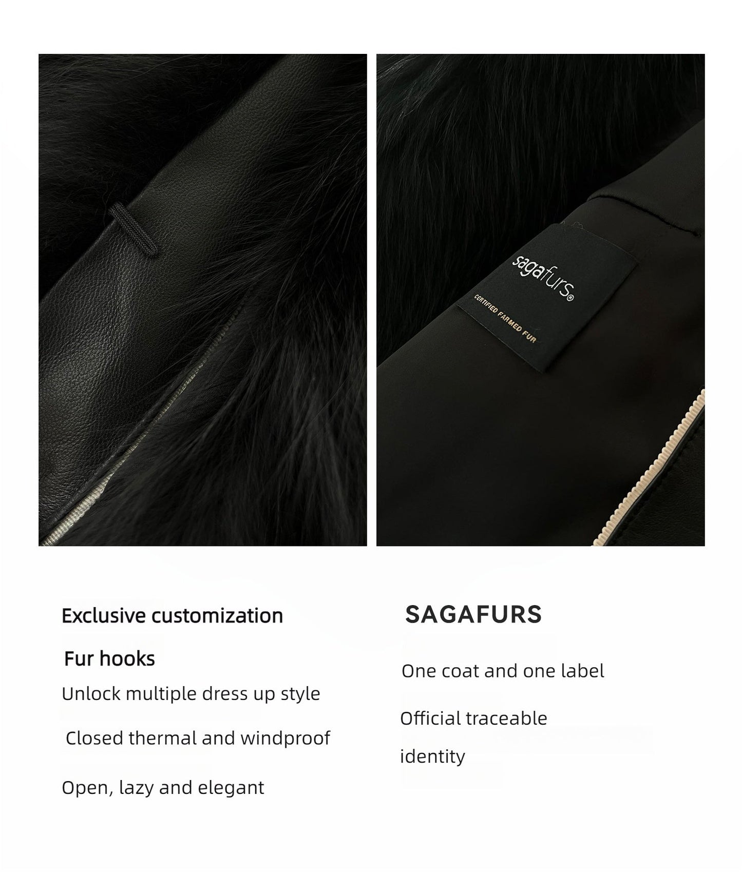 Fireladyfur Women's Finland Saga Fox Fur Fashion Cardigan“Black Sugar”