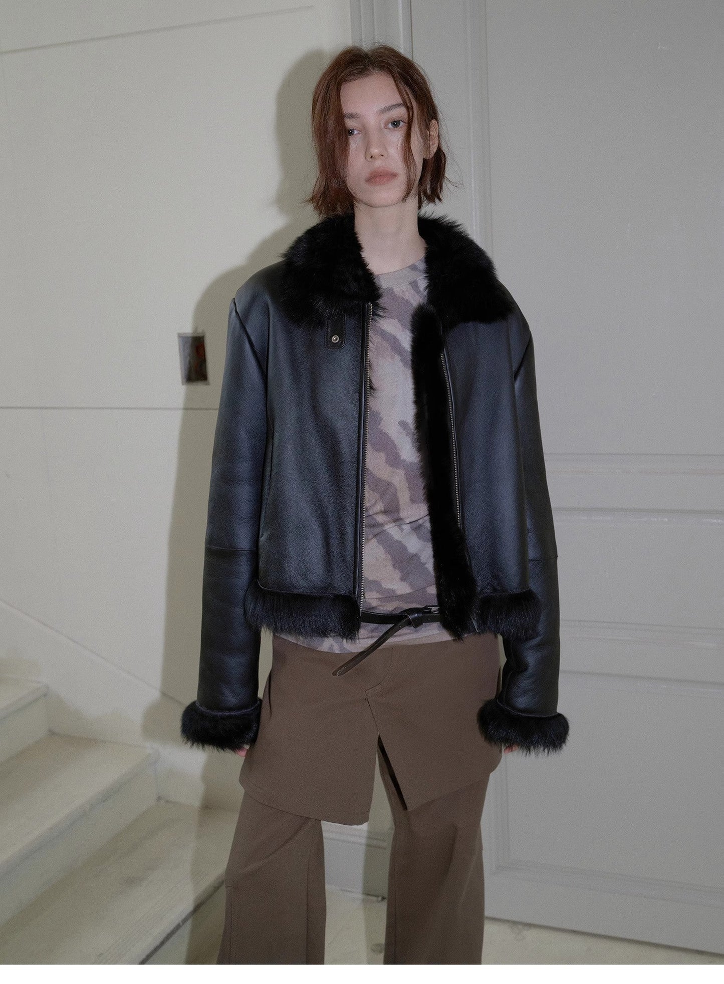 Fireladyfur Women's Shearling Coat - Motorcycle Style Tuscan Wool Short Jacket