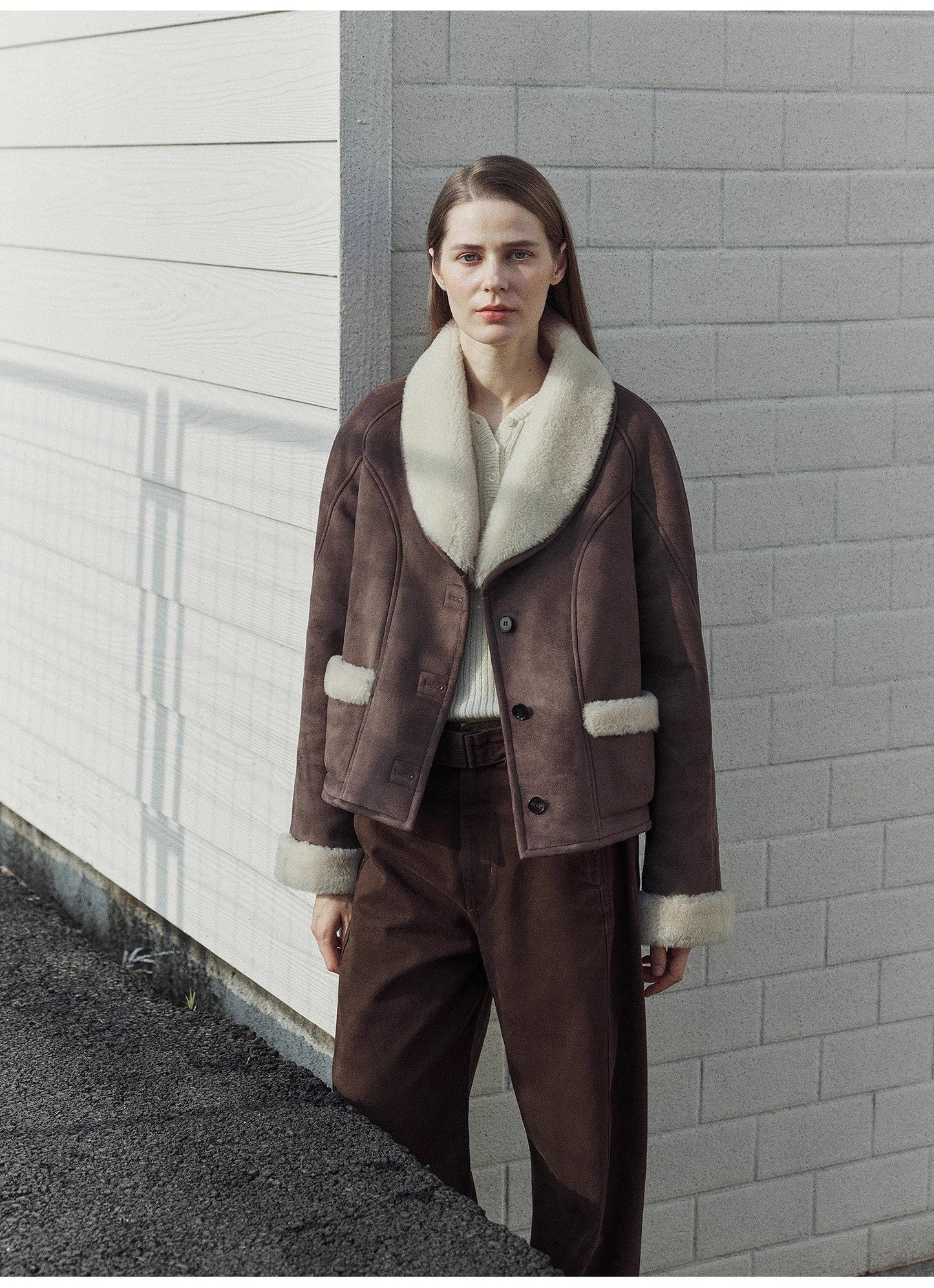 "Pure Era" Imported High-Quality Lamb Contrast Color Fruit Collar Short Wool Fur Coat