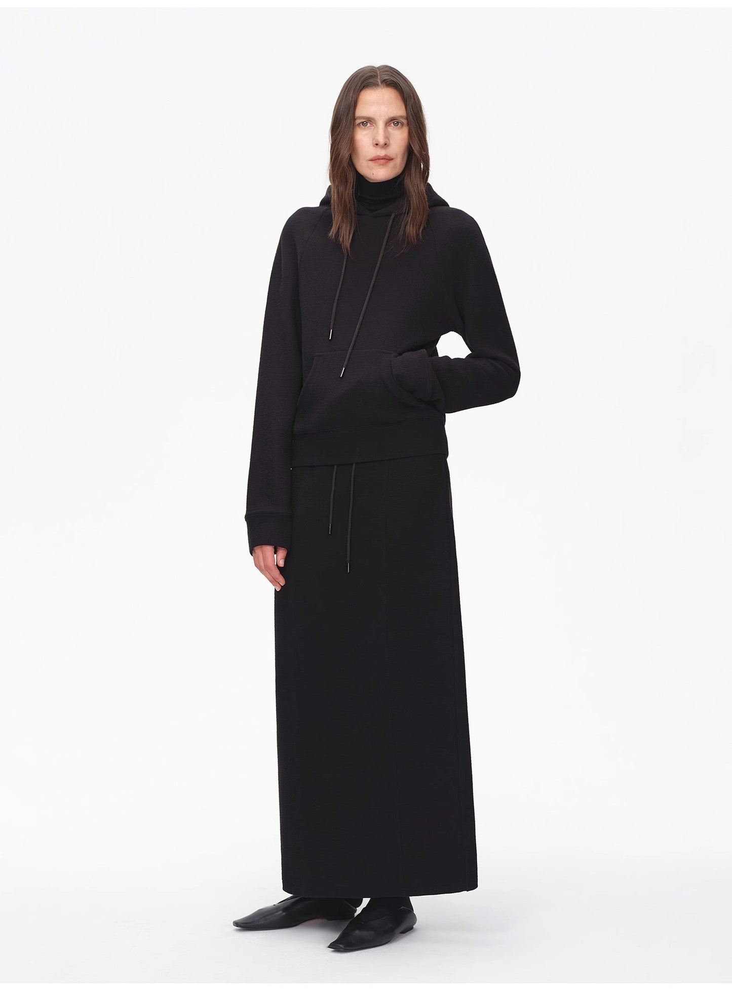 "Casual Life" Textured Cotton Loose Straight Hooded Short Sweatshirt