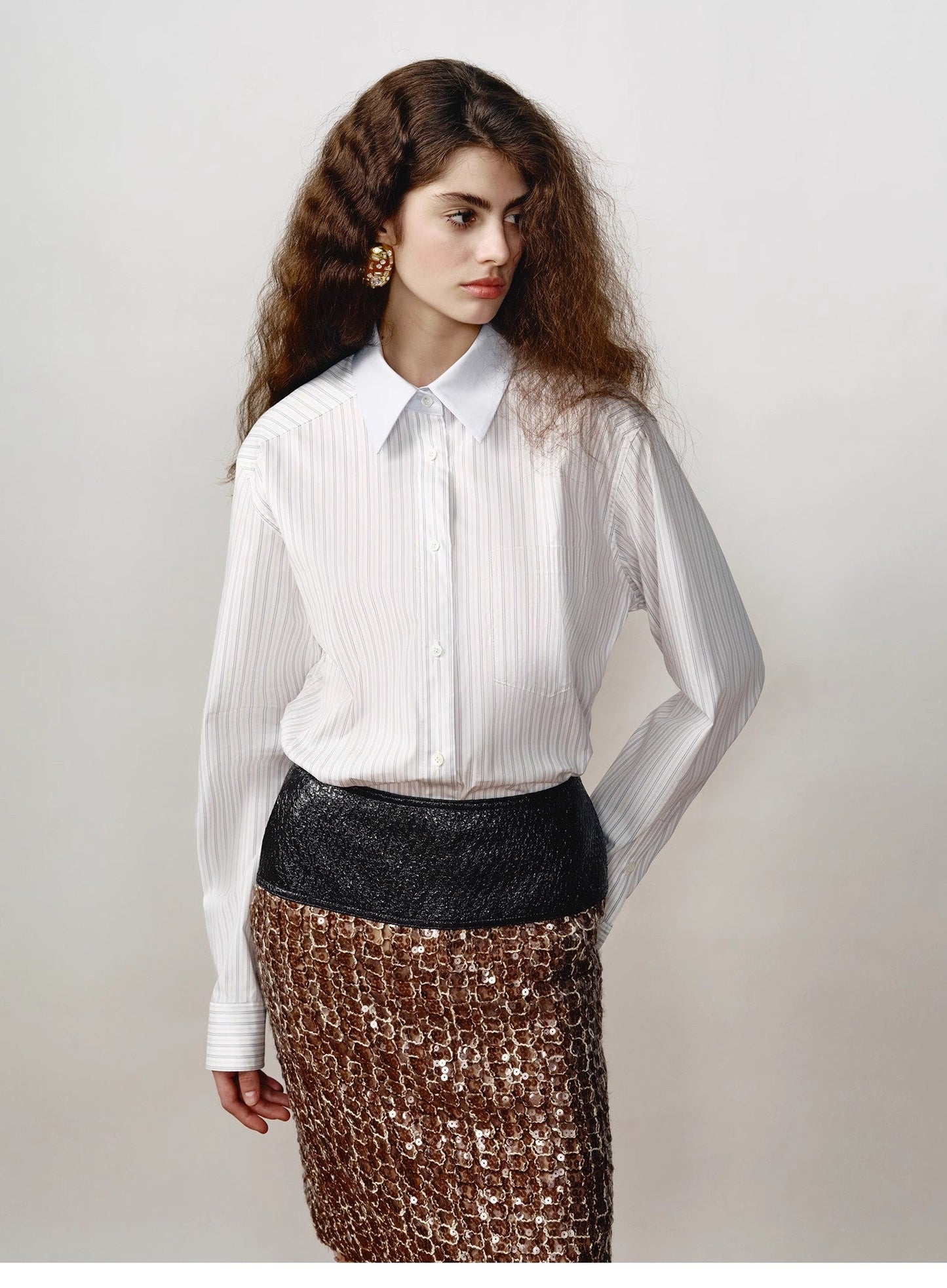 Lapel Contrast Classic Striped Shirt