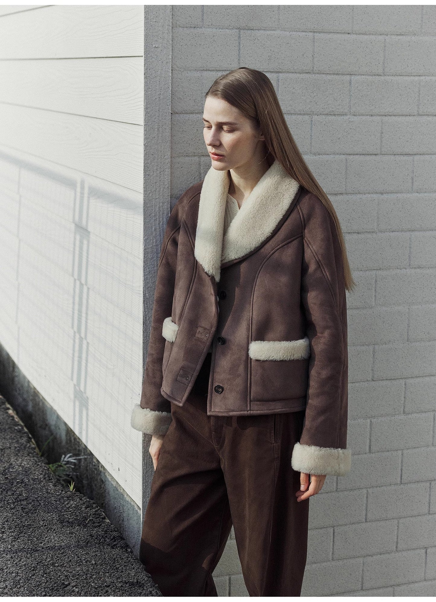 "Pure Era" Imported High-Quality Lamb Contrast Color Fruit Collar Short Wool Fur Coat