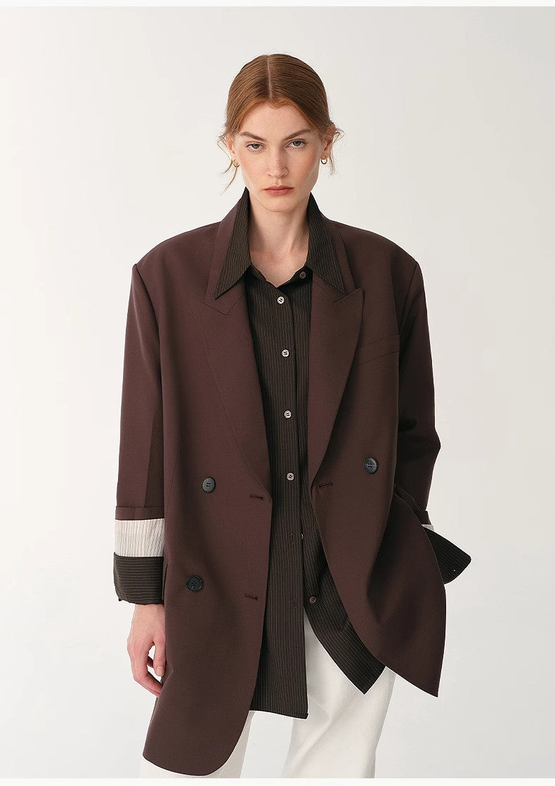 Women's High-Density Fine Silk Wool Peaked Lapel Suit Jacket