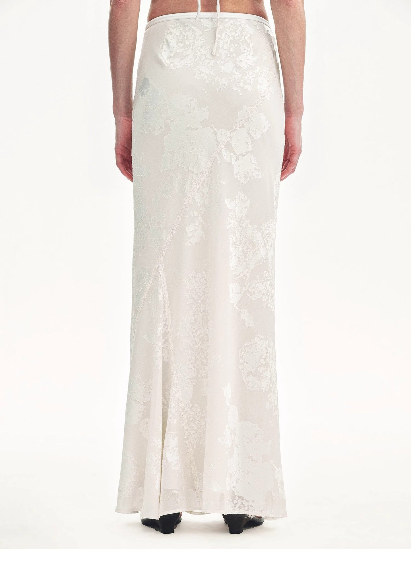 Bias-Cut Fishtail Midi Skirt in Burnt Pattern Material