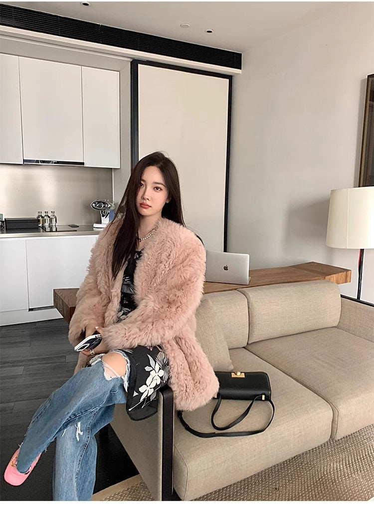 Fireladyfur Women's Tuscan Sheepskin Winter Coat“Peach Oolong”