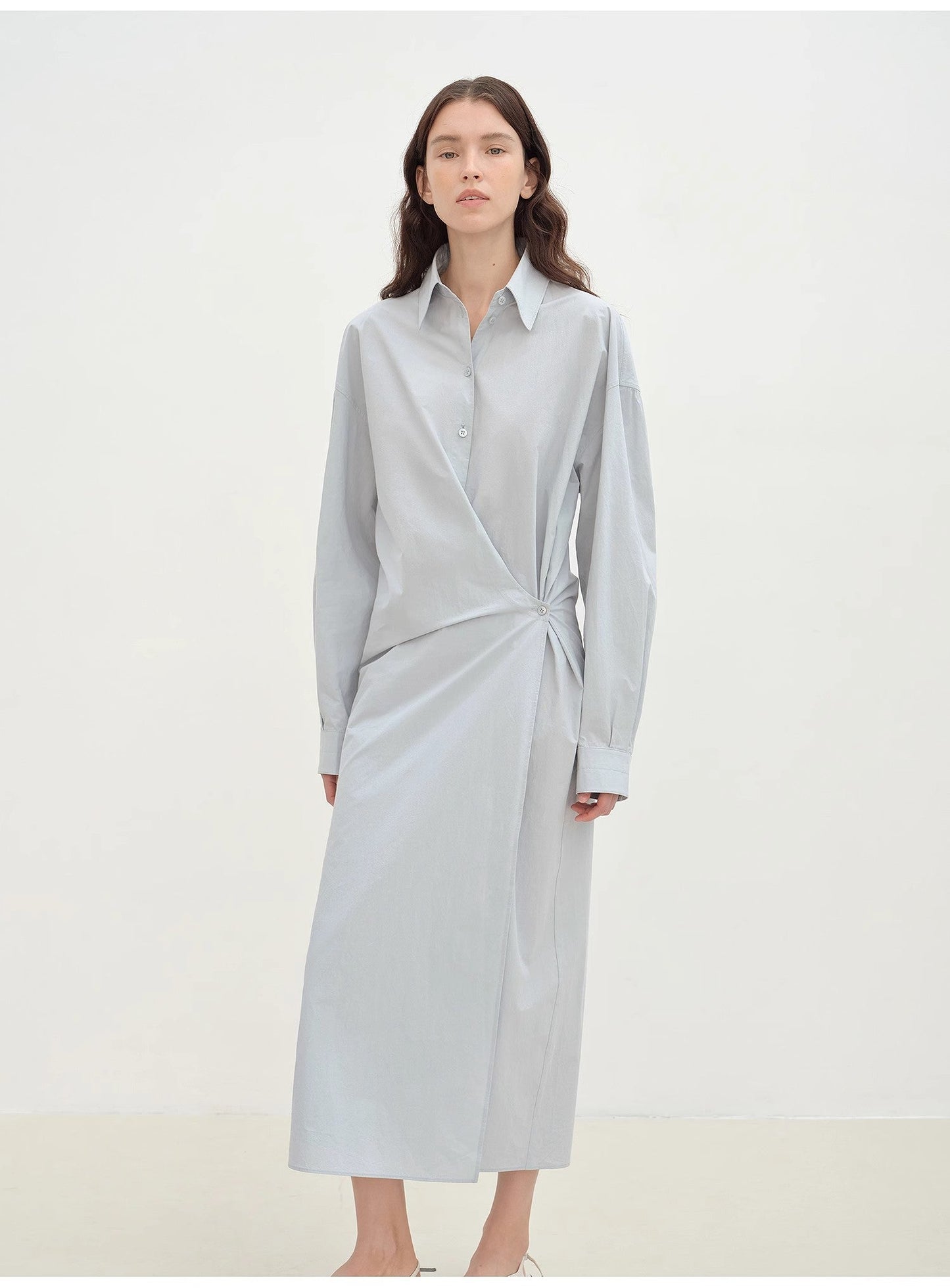 "Romantic Vibes" Cross-Placket Loose Long-Staple Cotton Shirt Dress