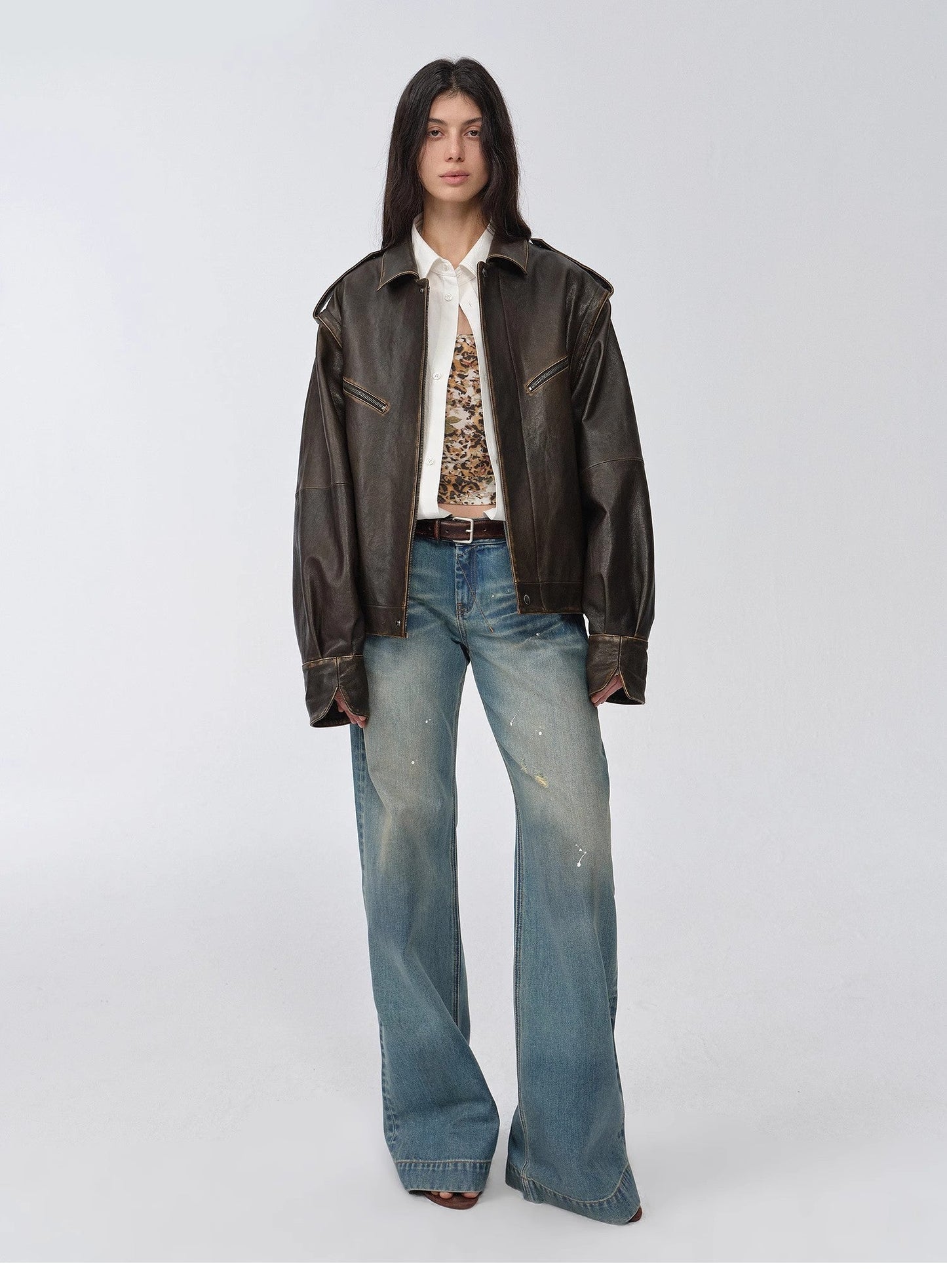 Fireladyfur Women's Two-Way Genuine Leather Jacket With Removable Sleeves"Barn Feelings"