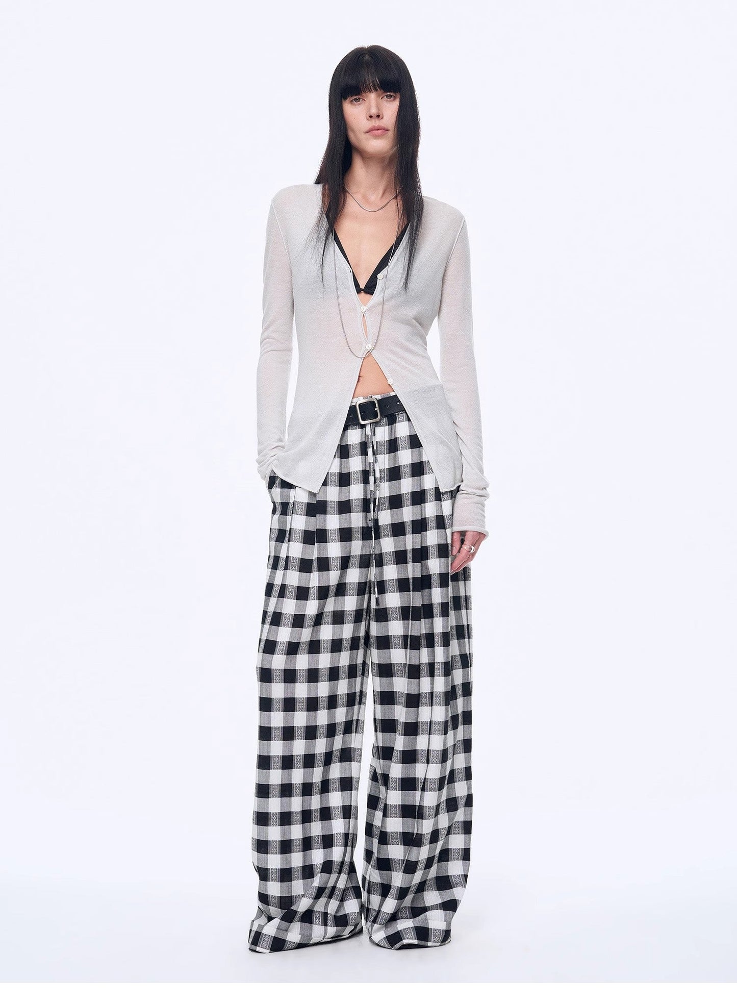 "Plaid Accent" National Style Tencel Acetate Jacquard/Drape Linen Plaid Retro Casual Pants Spring