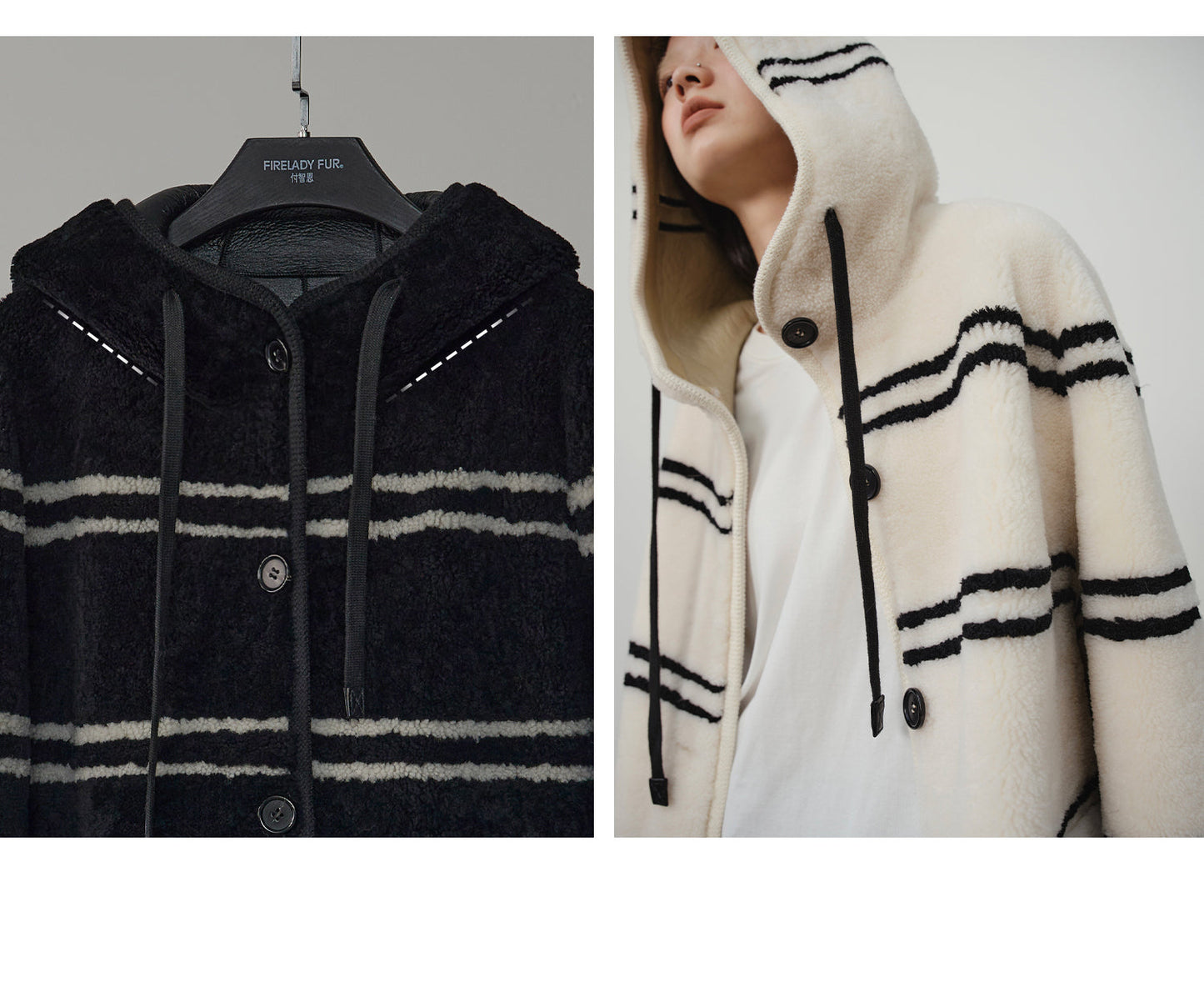 Snowy New Year Merino Sheepskin Lamb Wool Striped Jacket