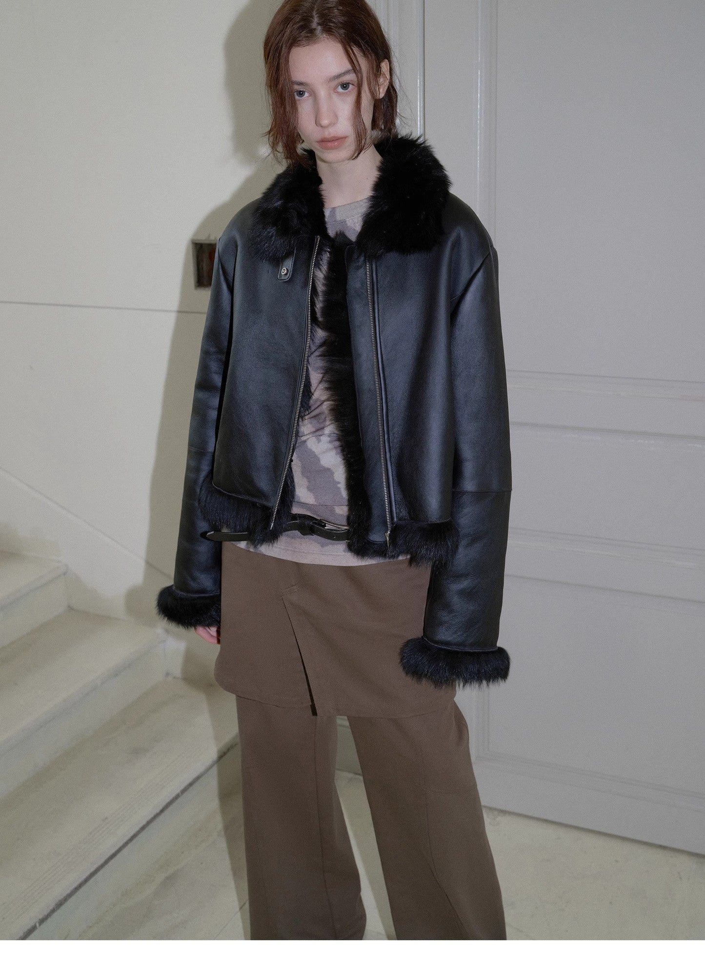 Fireladyfur Women's Shearling Coat - Motorcycle Style Tuscan Wool Short Jacket