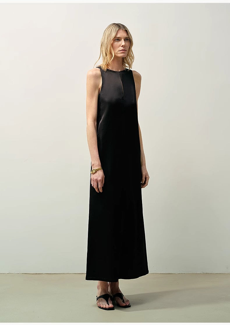 Delicate Imported Acetate Wool Slimming Hollow Neckline A-Line Dress