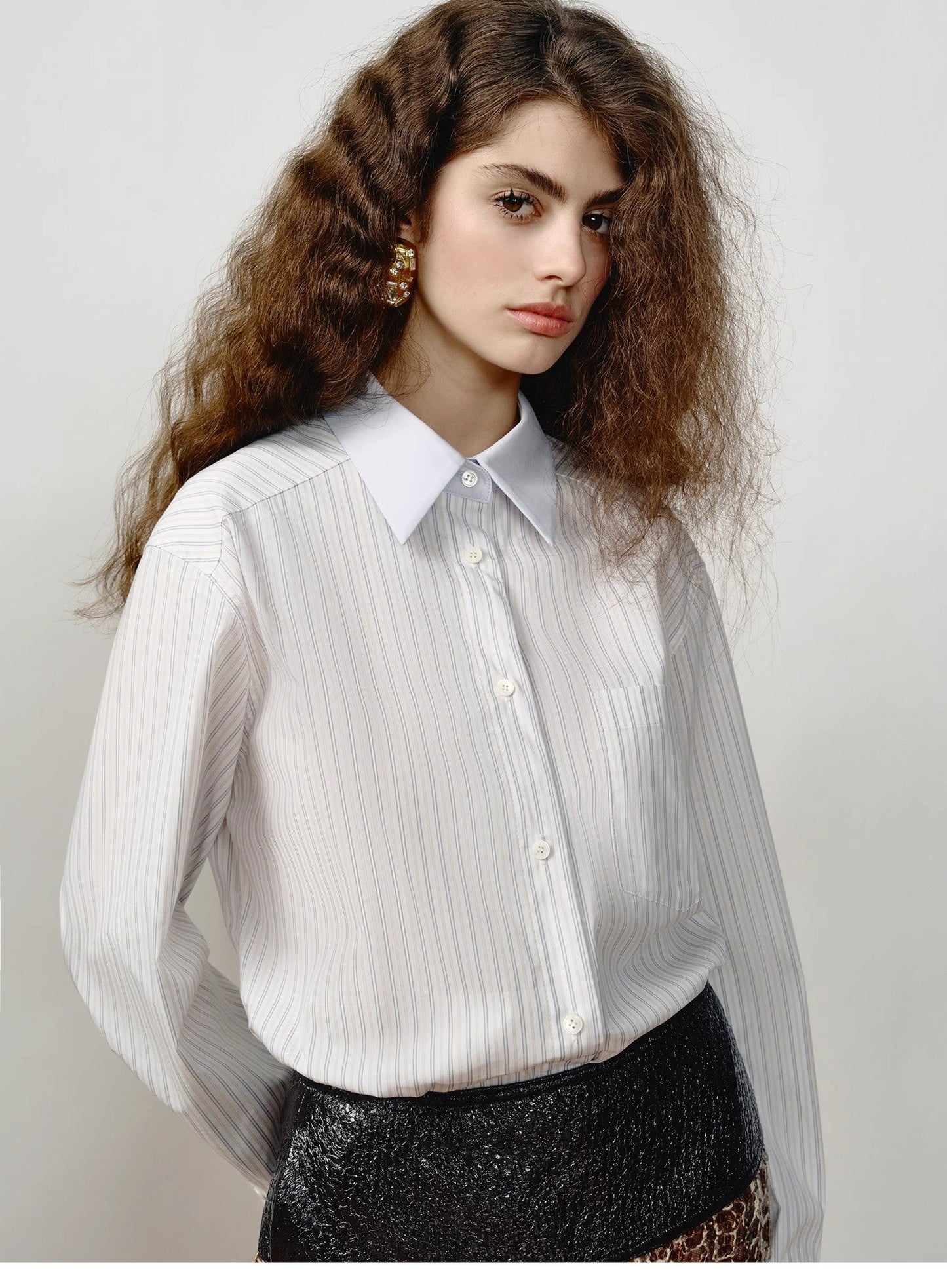 Lapel Contrast Classic Striped Shirt