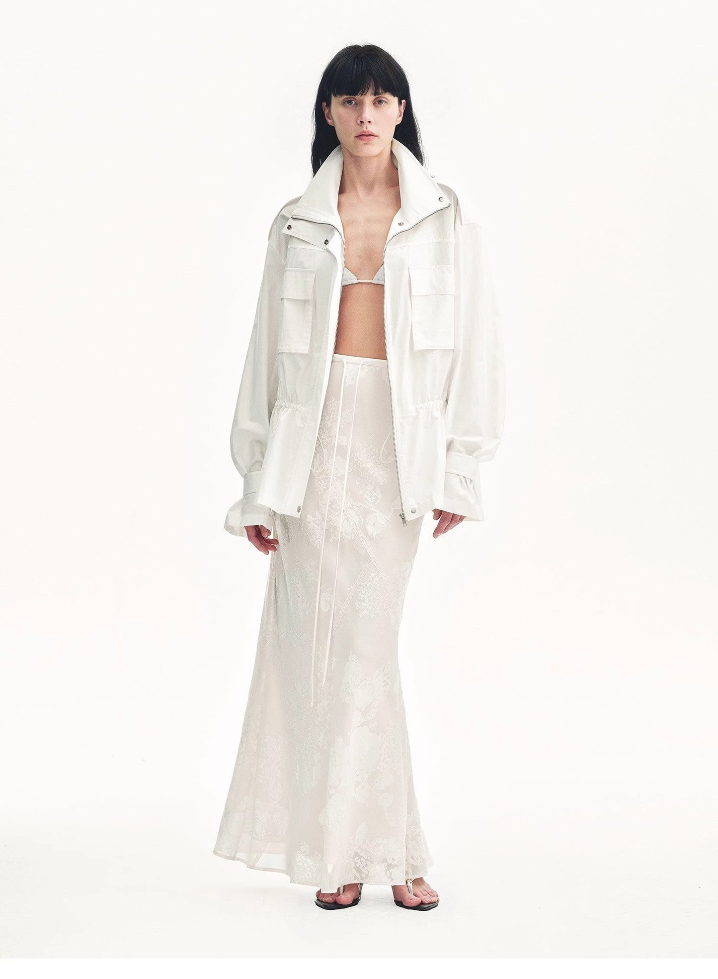 Bias-Cut Fishtail Midi Skirt in Burnt Pattern Material