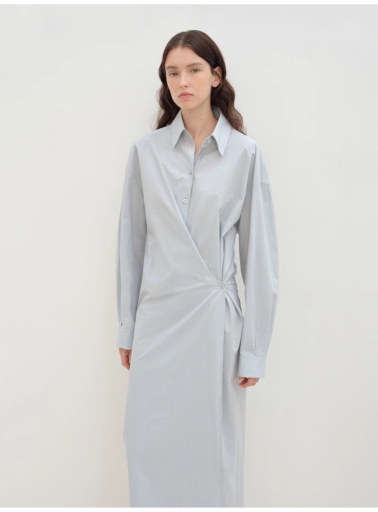 "Romantic Vibes" Cross-Placket Loose Long-Staple Cotton Shirt Dress