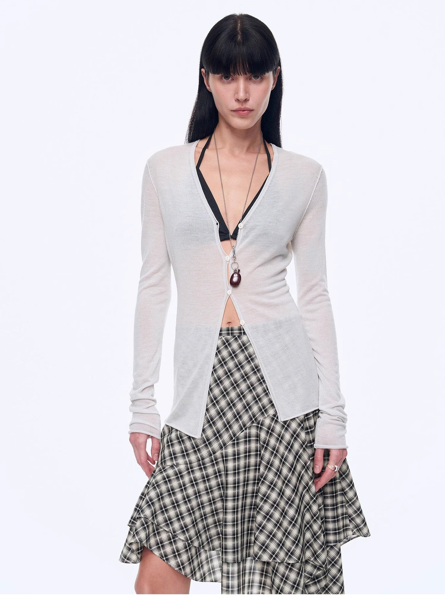 "Long Island Vacation" Wool Blend V-Neck Straight Shoulder Knitted Cardigan Spring