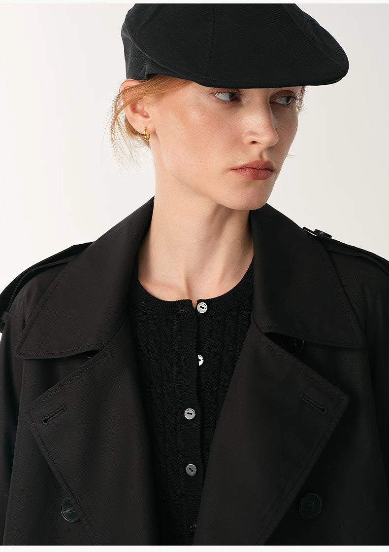 Anti-Wrinkle Waterproof Large Lapel Short Straight Box Windbreaker for Women