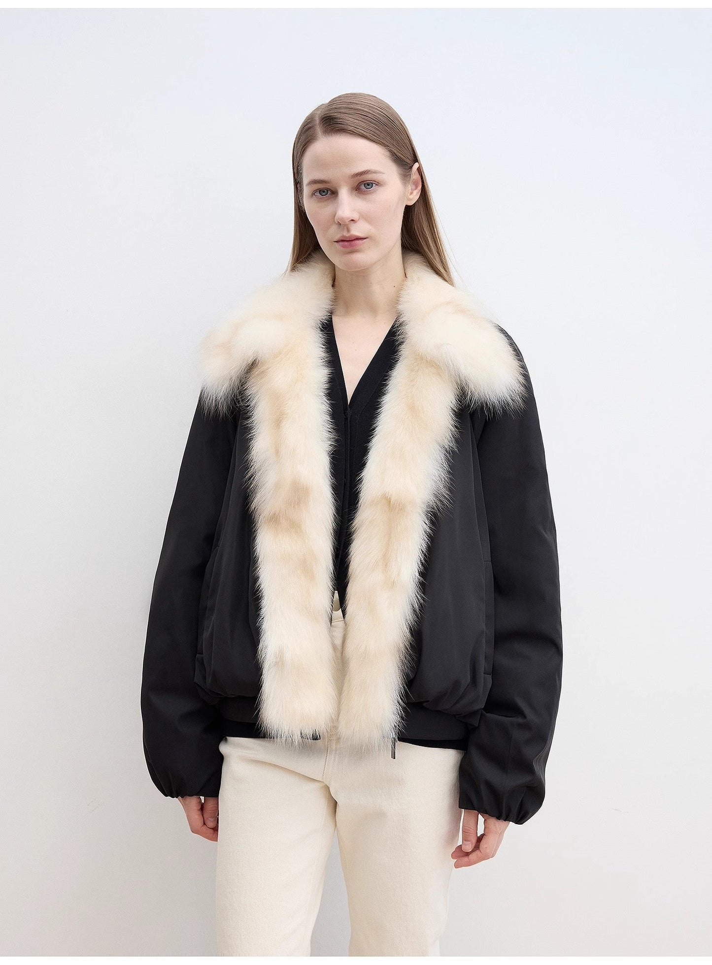 Fireladyfur Women's Detachable Contrasting Fox Fur Collar Down Jacket"Day and Night Rider"