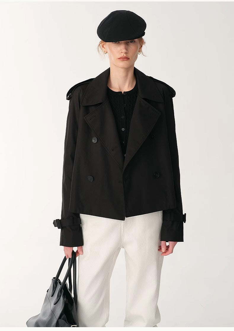 Anti-Wrinkle Waterproof Large Lapel Short Straight Box Windbreaker for Women