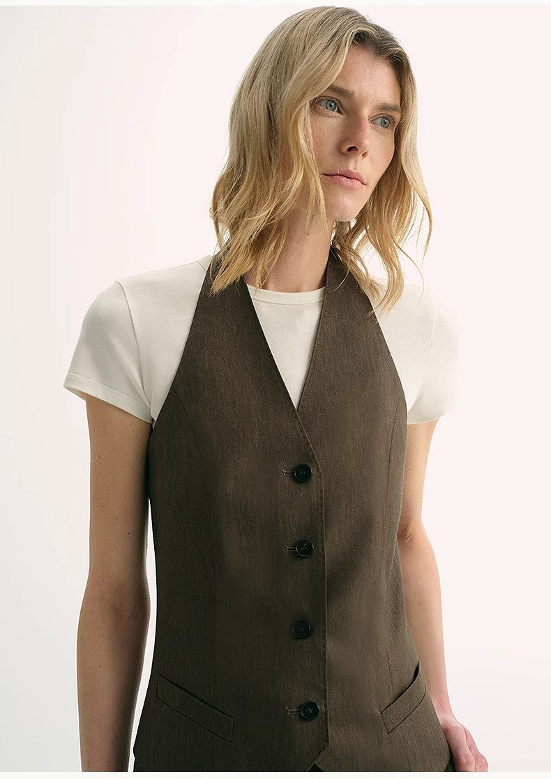 Silk Linen Halterneck Sleeveless Short Vest Women's Top