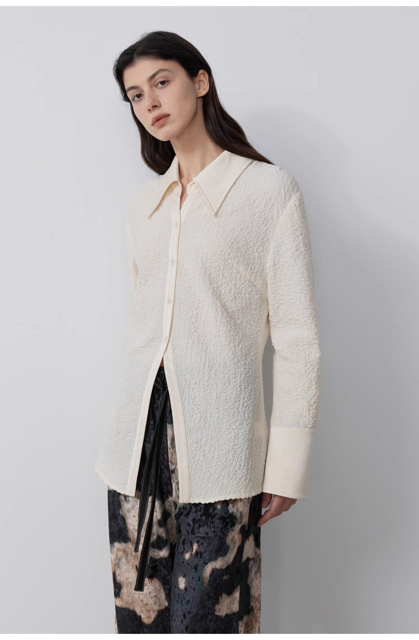 "Art Bubble" Retro Embossed Bubble Cotton Satin Stitching Long-Sleeved Shirt