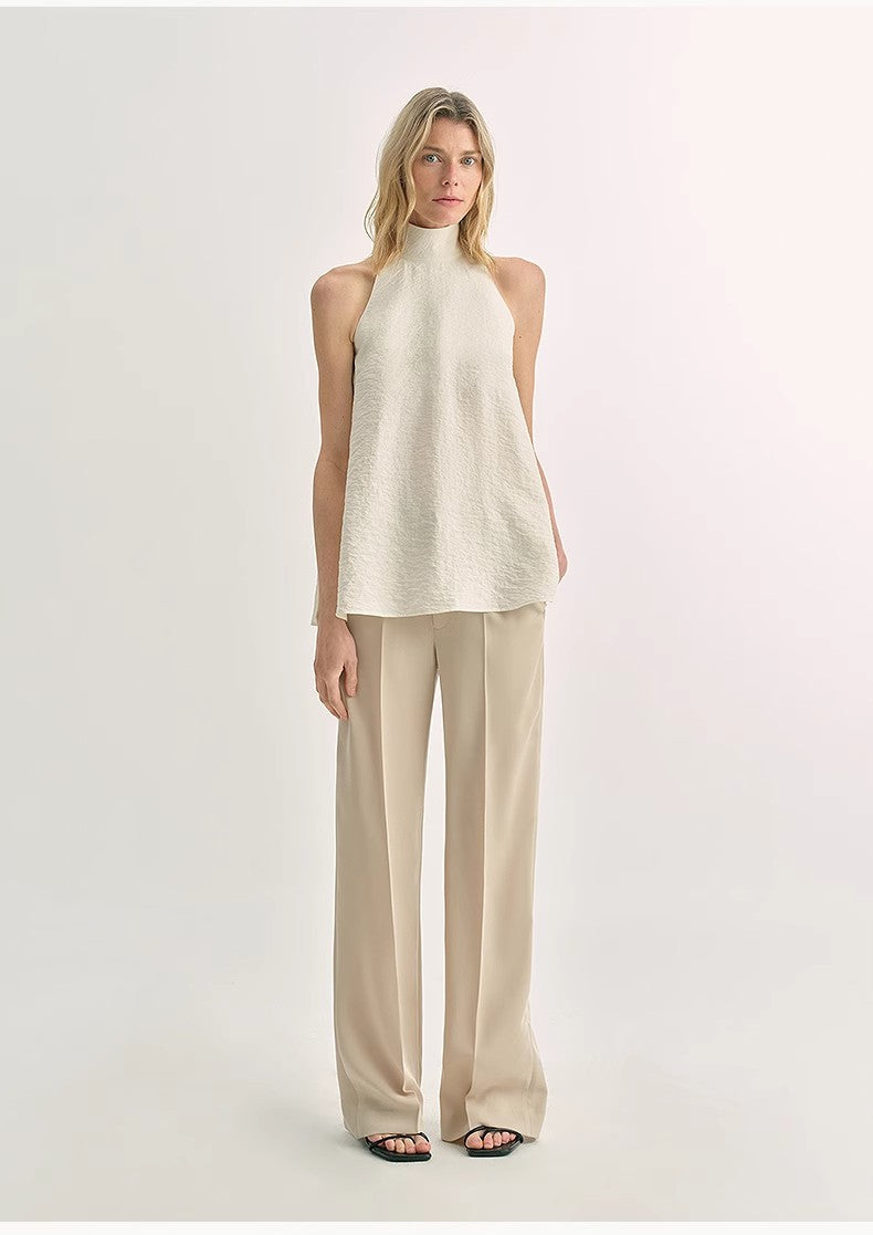 Luxury Mulberry Silk Wrinkle-Resistant Small High Collar A-Line Sleeveless Vest