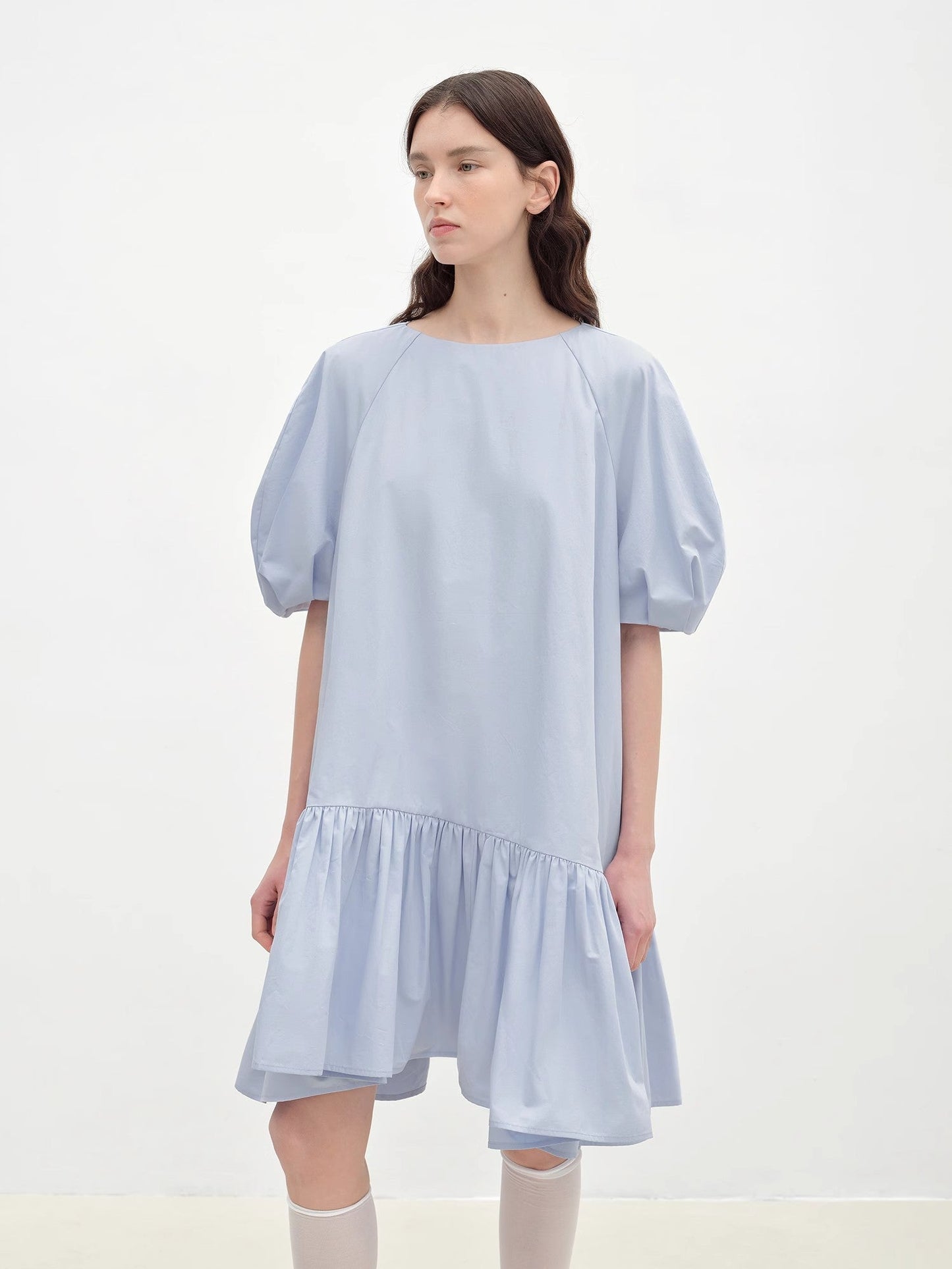 Round Neck Puff Sleeve Temperament Dress for Women Summer